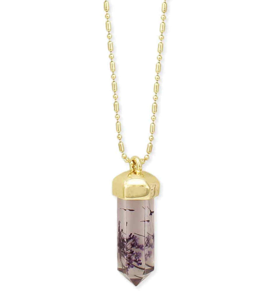 Dried Lavender Crystal Necklace