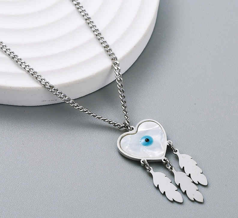 Mother of Pearl Heart with Evil Eye Necklace
