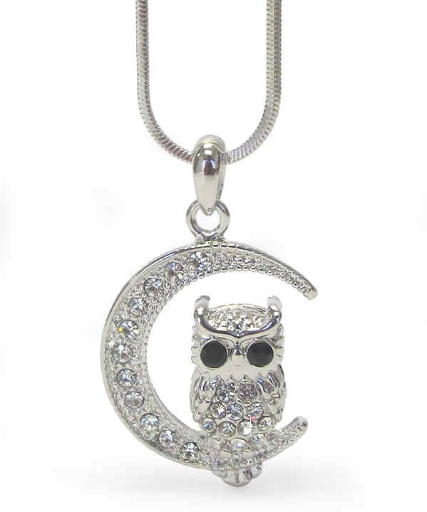 Owl on Crescent Moon Necklace