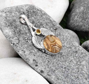 Lace Agate and Citrine silver pendant