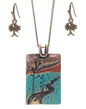 Landscape necklace and earring set - Turquoise