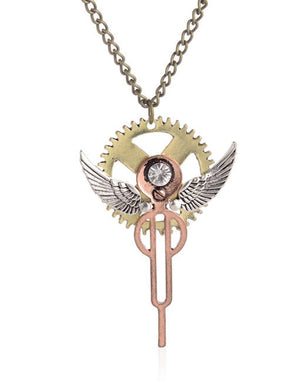 Steampunk Pendant Necklace - Angel wings with Gears