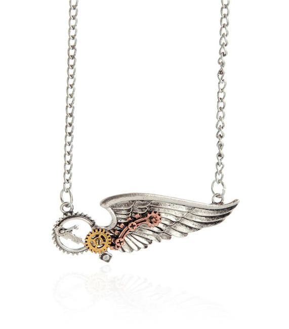 Angel Wings Gears Pattern Long Necklace - Steampunk