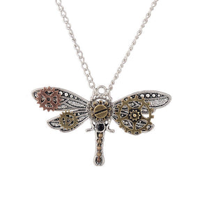 Dragonfly Pendant Necklace Steampunk Style with Gears