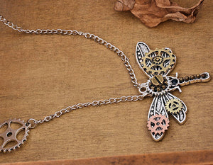 Dragonfly Pendant Necklace Steampunk Style with Gears