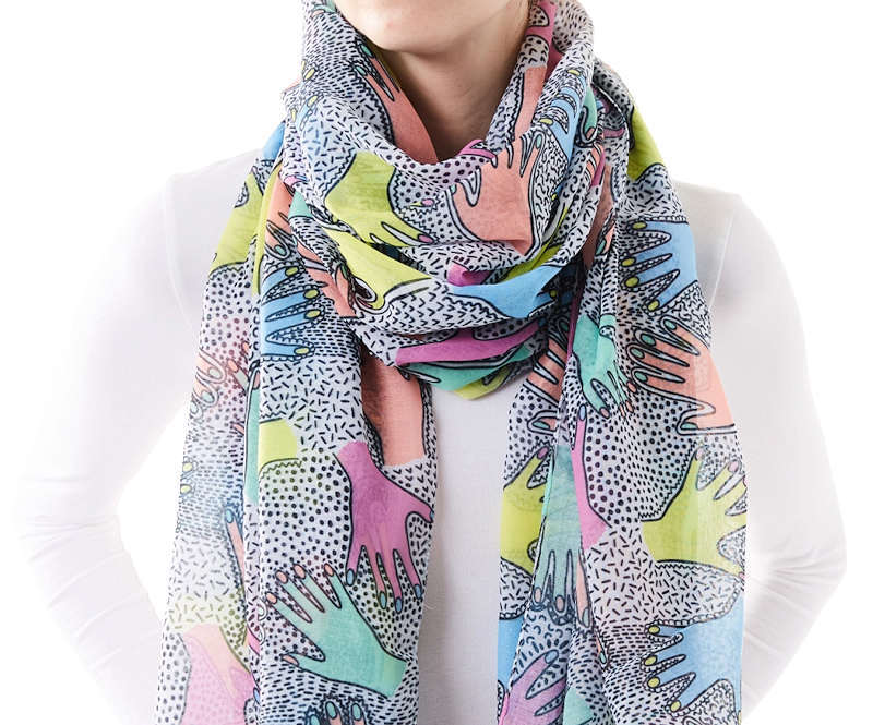 Brightly Colored Scarf with hands