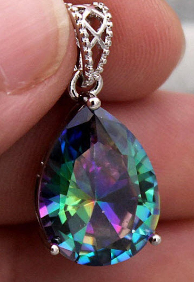 Mystic Topaz Waterdrop 18K White Gold Pendant