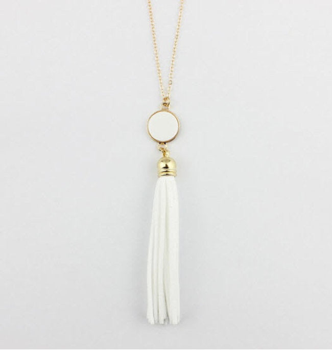 necklace long tassel white