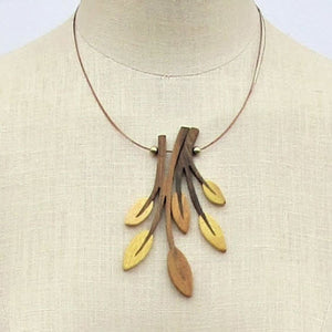 Necklace  Inlaid Wood Branches on 3 strands of copper wire adjustable with lobster claw clasp